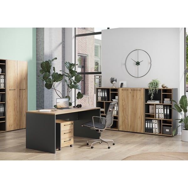 Dulap gri antracit/în culoare naturală cu aspect de lemn de stejar 42x54x49 cm Podium – Germania-image-1