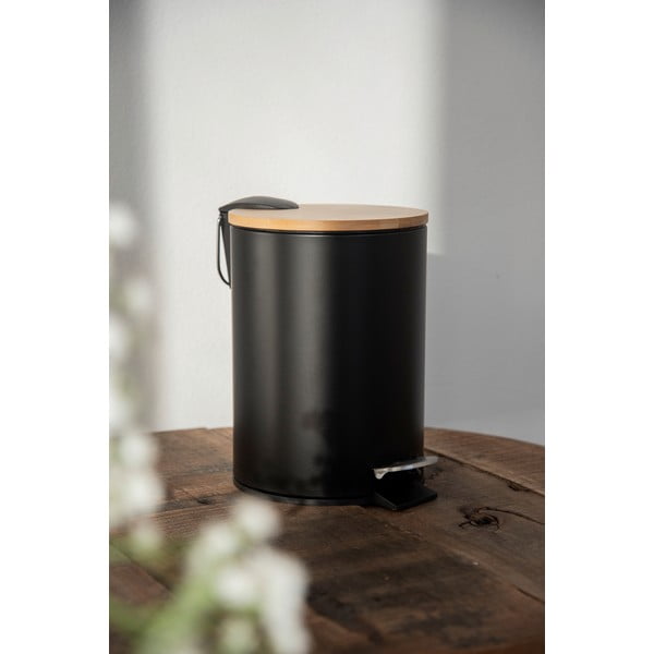 Coș de gunoi cu capac din bambus Wenko Tortona, 3 l, negru-image-2