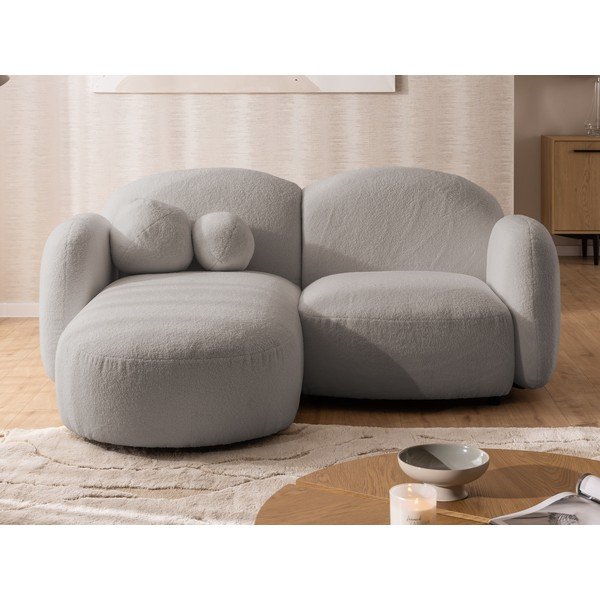 Colțar gri cu tapițerie din țesătură bouclé (cu colț pe partea stângă/cu șezlong) Orbit – Ropez-image-1