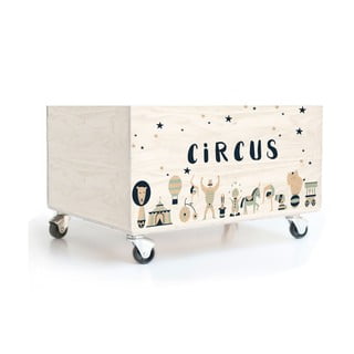 Cutie de depozitare din lemn pin pe roți Folkifreckles Circus Crew