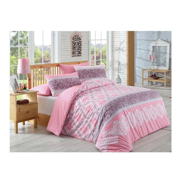 Lenjerie de pat cu cearșaf Irene, 200 x 220 cm, roz