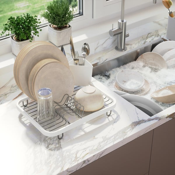 Scurgător de vase alb din oțel 36x28 cm Sinkin – Umbra-image-2