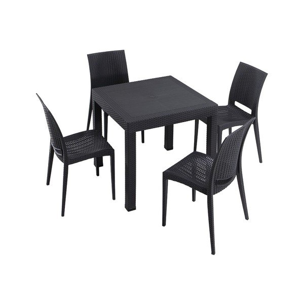 Set de dining pentru grădină gri antracit din ratan artificial pentru 4 persoane Rattan – Floriane Garden