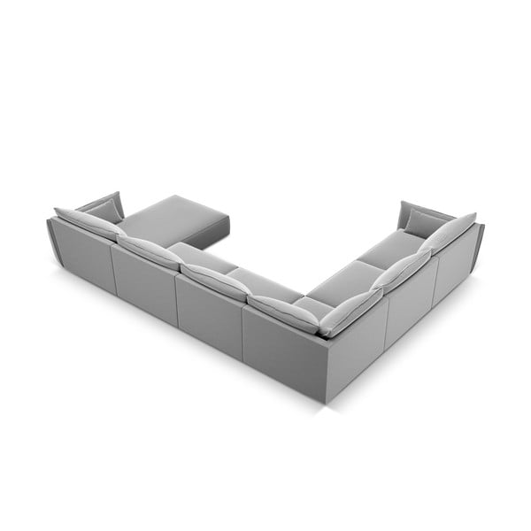 Colțar gri deschis cu tapițerie din catifea (cu colț pe partea stângă, în formă de "U") Vanda – Mazzini Sofas-image-3