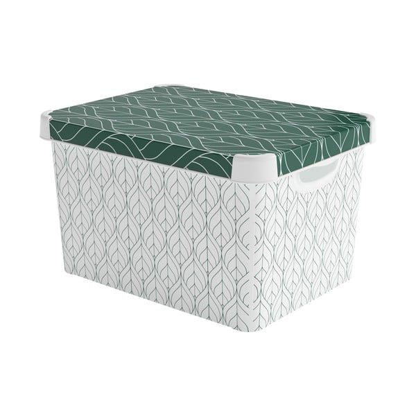 Cutie de depozitare albă/verde din plastic cu capac 39,5x29,5x25 cm L – Curver