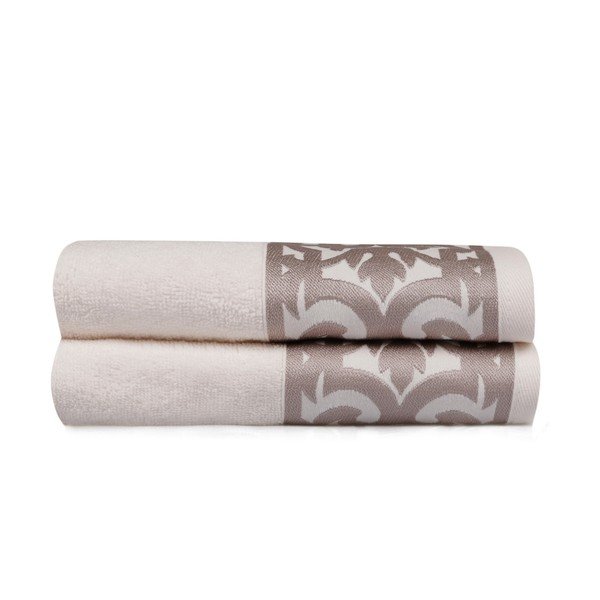 Set 2 prosoape pentru mâini Grace, cu ornament maro-image-1