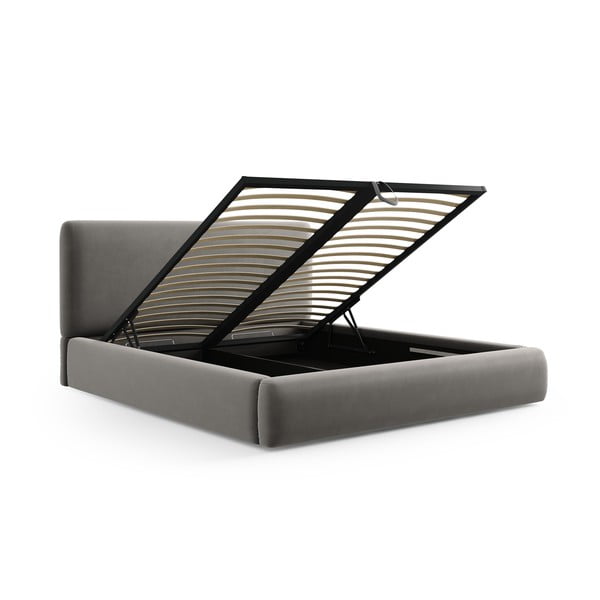Pat matrimonial gri tapițat cu spațiu de depozitare cu somieră 160x200 cm Colonel – Cosmopolitan Design-image-2