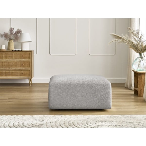 Taburet gri deschis cu tapițerie din țesătură bouclé Tina – Bobochic Paris-image-4