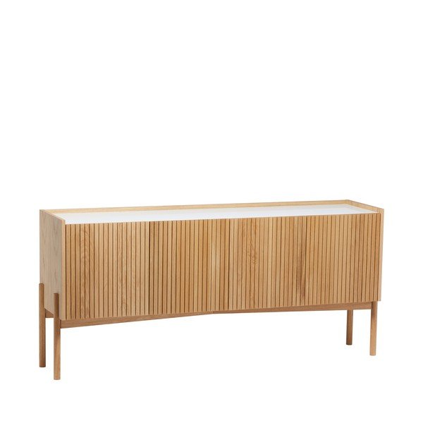 Comodă în culoare naturală joasă cu aspect de lemn de stejar 177x42 cm Bottrup – Woodman-image-1