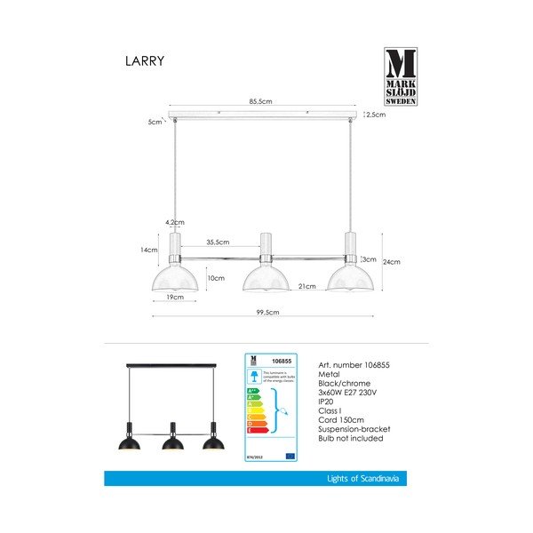 Lustră neagră cu abajur din metal Larry – Markslöjd-image-2