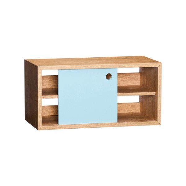 Raft în culoare naturală/albastru prăfuit cu aspect de lemn de stejar 40 cm Slide – Hübsch-image-2