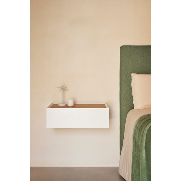 Noptieră albă suspendată cu blat cu aspect de lemn de stejar Arista – Teulat-image-1