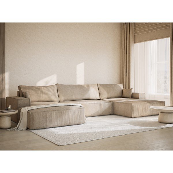 Colțar bej extensibil/cu spațiu de depozitare cu tapițerie din chenille (în formă de "U") Kyoto – Maison de Rêve-image-1