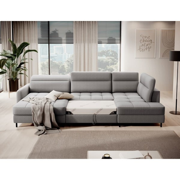 Colțar gri deschis extensibil/cu spațiu de depozitare cu tapițerie din catifea (cu colț pe partea dreaptă/în formă de "U") Berrto – ELTAP-image-3