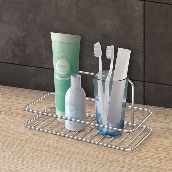 Raft pentru baie argintiu lucios de agățat/autoadeziv din oțel Luxy – Metaltex-image-1