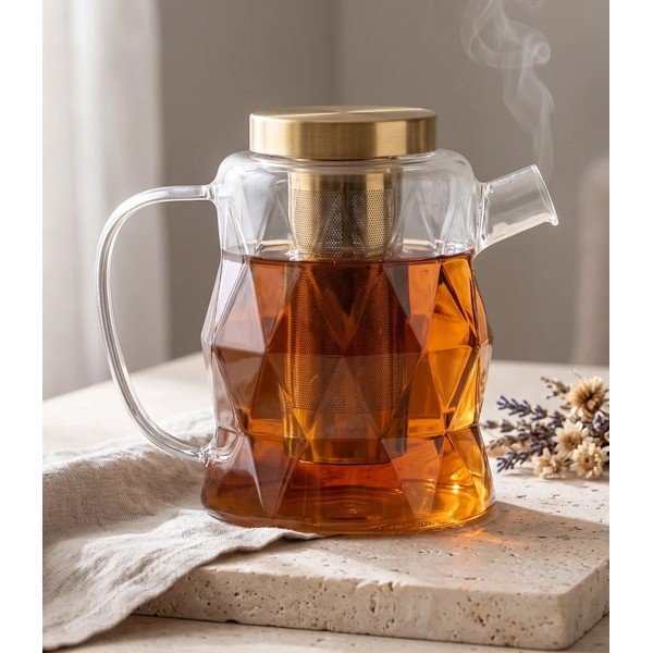 Ceainic auriu cu filtru din sticlă 1,3 l Geo – Vialli Design-image-1