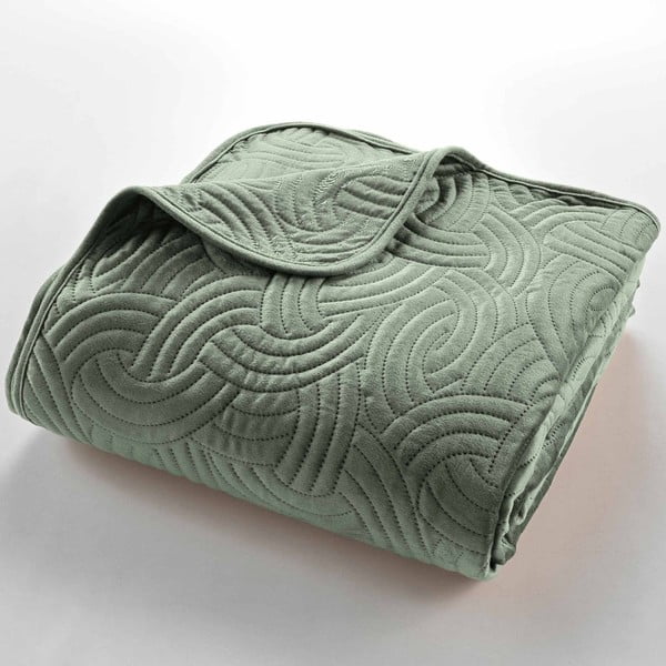 Set cuvertură și față de pernă verde din catifea 220x240 cm Solange – douceur d'intérieur