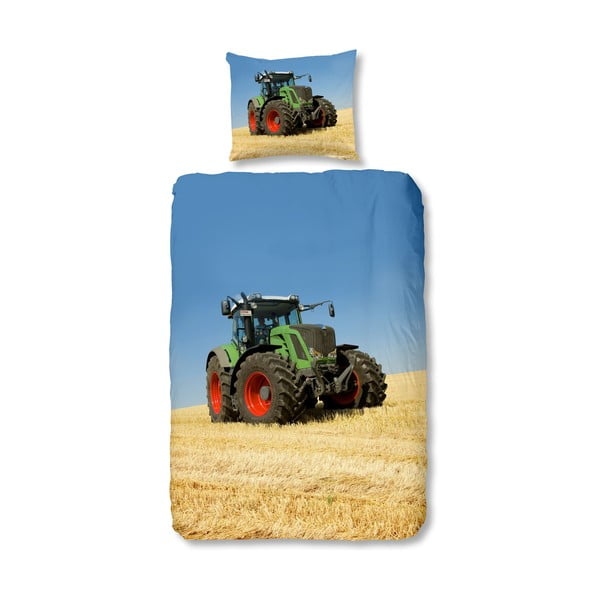 Lenjerie de pat din bumbac pentru copii Good Morning Tractor, 140 x 200 cm