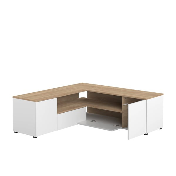 Comodă TV alb-natural  cu aspect de lemn de stejar 130x46 cm Angle – TemaHome-image-4