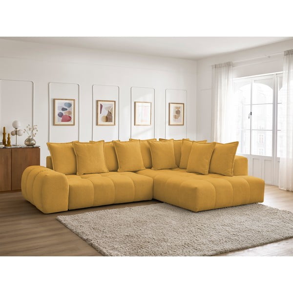 Colțar galben muștar extensibil/cu spațiu de depozitare cu tapițerie din chenille (cu colț pe partea dreaptă/în formă de ”L”) Everest – Bobochic Paris-image-1