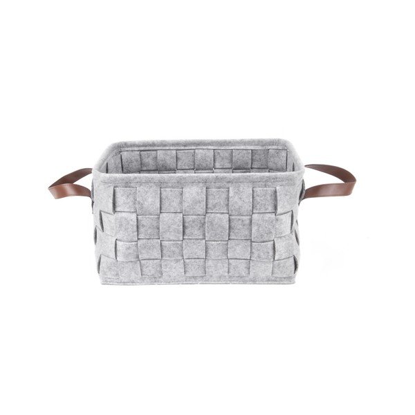 Coș pentru depozitare, cu mânere din piele, PT LIVING Storage, lungime 38 cm, gri deschis-image-2