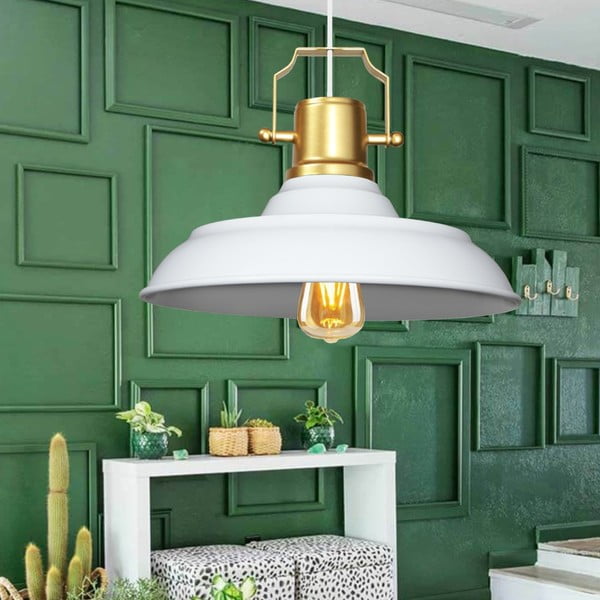 Lustră albă cu abajur din metal ø 25 cm Tarsus – Opviq lights-image-1