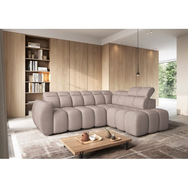 Colțar maro deschis extensibil/cu spațiu de depozitare cu tapițerie din țesătură bouclé (cu colț pe partea dreaptă/în formă de ”L”) Falconn – ELTAP-image-1