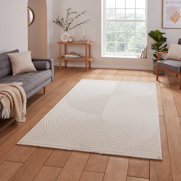 Covor crem lavabil din fibre reciclate 160x230 cm Flores – Think Rugs-image-1