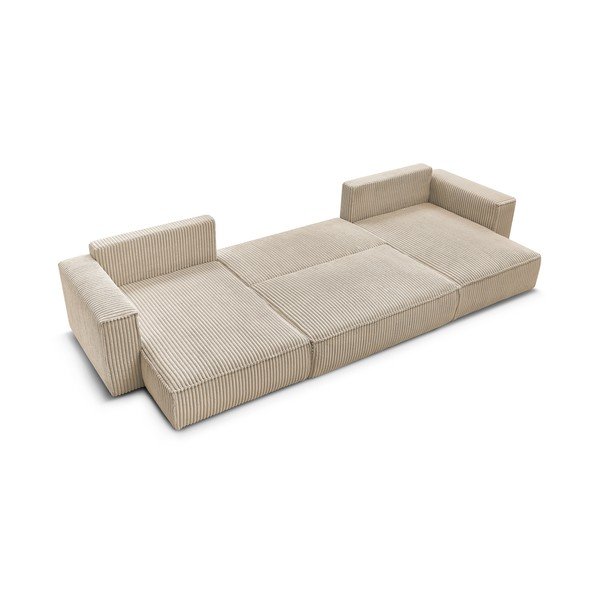 Colțar maro deschis extensibil/cu spațiu de depozitare cu tapițerie din catifea reiată  (în formă de "U") Chelsea – Bobochic Paris-image-4