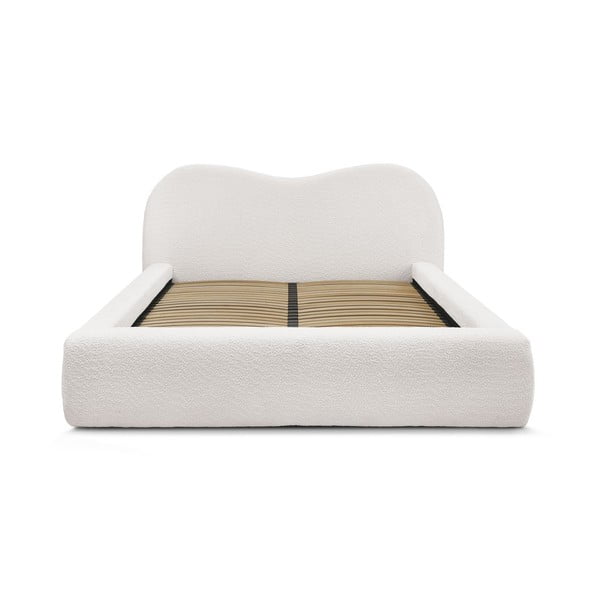 Pat matrimonial alb tapițat cu spațiu de depozitare cu somieră 160x200 cm Orlane – Bobochic Paris-image-4