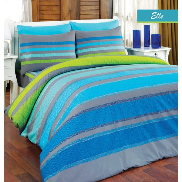 Lenjerie de pat cu cearșaf Elle Blue, 160 x 220 cm