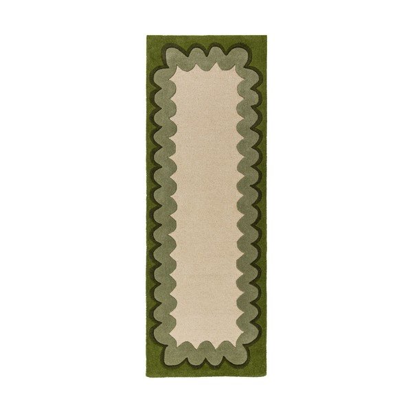 Covor tip traversă verde/în culoare naturală țesut manual din lână 80x230 cm Wiggle Wool – Flair Rugs