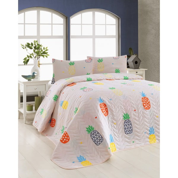 Cuvertură de pat cu 2 fețe de pernă pentru copii Mijolnir Ananas, 200 x 220 cm