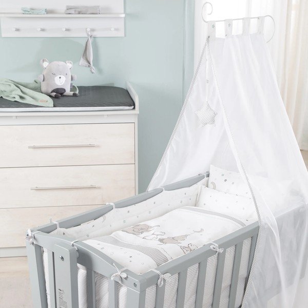 Pătuț leagăn  gri cu roți și baldachin  40x90 cm Strenenzauber – Roba-image-3