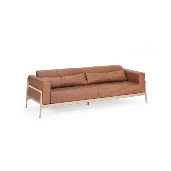 Canapea din piele bovină cu structură din lemn masiv de stejar Gazzda Fawn, 240 cm, maro cognac-image-3