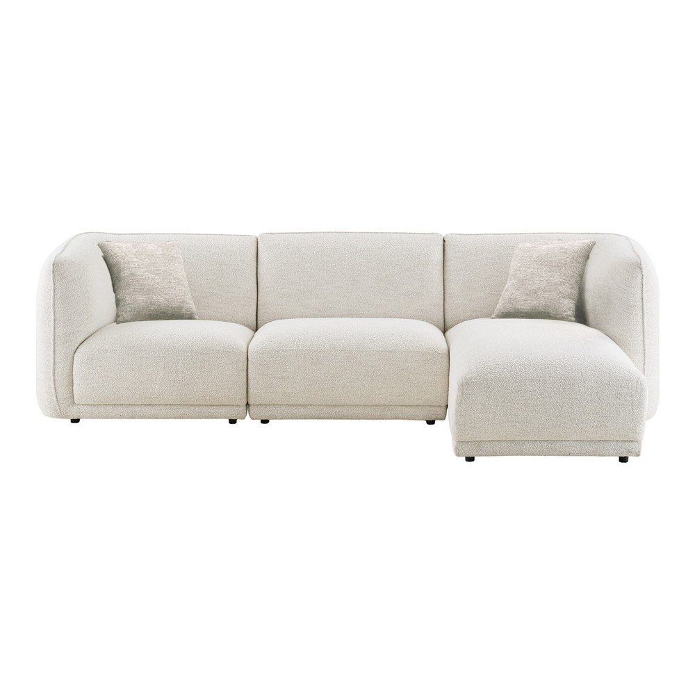 Colțar crem cu tapițerie din chenille (cu colț pe partea dreaptă/cu șezlong) Noor – House Nordic