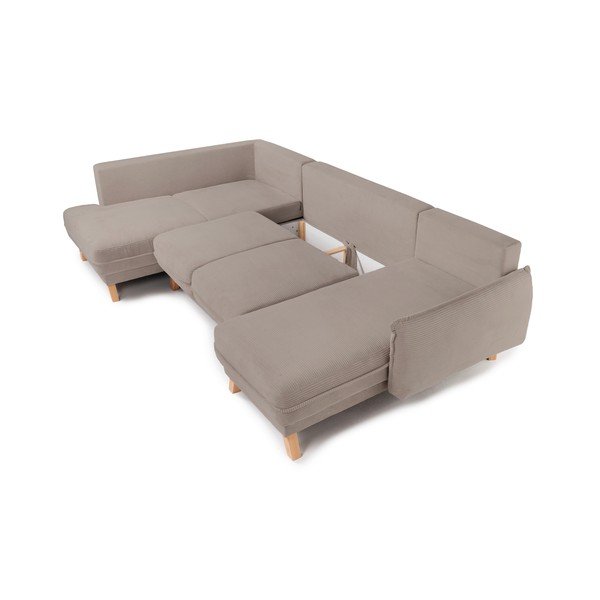 Colțar taupe extensibil/cu spațiu de depozitare cu tapițerie din catifea reiată  (cu colț pe partea stângă/în formă de "U") Tori – Bonami Selection-image-3
