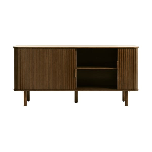 Comodă maro joasă cu aspect de lemn de stejar cu ușă glisantă 76x160 cm Cavo – Unique Furniture-image-4