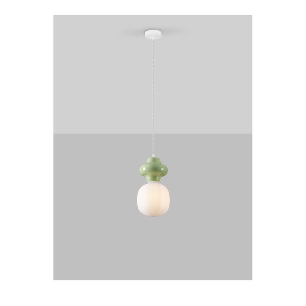 Lustră albă/verde-deschis din ceramică cu abajur din sticlă ø 18 cm Clio – Nova Luce-image-2