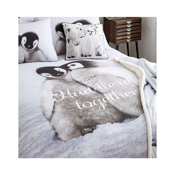 Lenjerie din bumbac pentru pat dublu Catherine Lansfield Pinguin, 220 x 230 cm-image-1