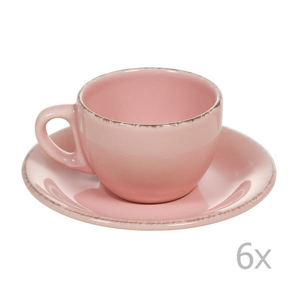 Set 6 cești cu farfurie din ceramică Santiago Pons, roz