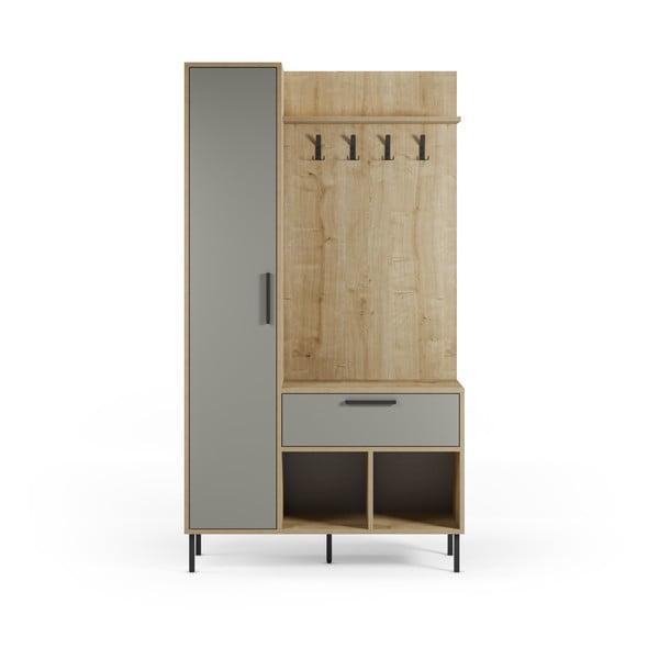 Set pentru hol verde/în culoare naturală cu aspect de lemn de stejar 108x195x35 cm Heidy – Marckeric