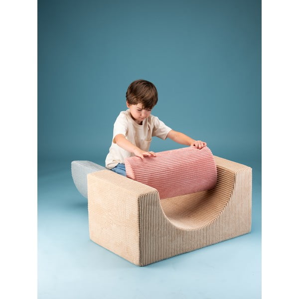 Teren de joacă din spumă maro deschis 3 buc. din catifea reiată înălțime 37 cm 75x49 cm Rainbow Montessori – Wigiwama-image-3