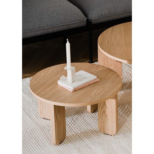 Măsuță de cafea în culoare naturală rotundă cu blat cu aspect de lemn de stejar ø 55 cm Kuvu – noo.ma-image-1