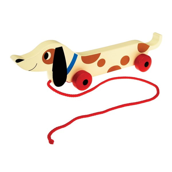 Jucărie - cățel din lemn pe roți Rex London Charlie The Sausage Dog, lungime 31,5 cm