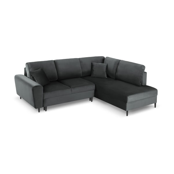 Colțar gri închis extensibil, cu spațiu de depozitare cu tapițerie din catifea (cu colț pe partea dreaptă, în formă de ”L”) Kyoto – Cosmopolitan Design-image-1
