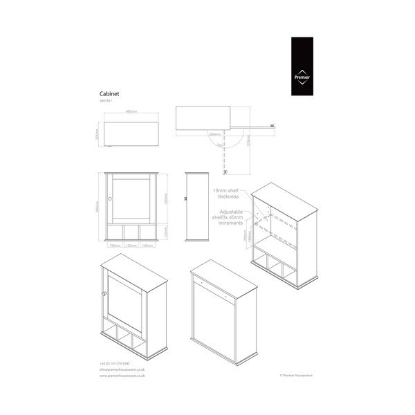 Dulap de baie alb suspendat/cu oglindă 46x58 cm Port – Premier Housewares-image-1