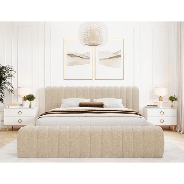 Pat matrimonial bej tapițat cu spațiu de depozitare cu somieră 140x200 cm Carilla – ELTAP-image-4