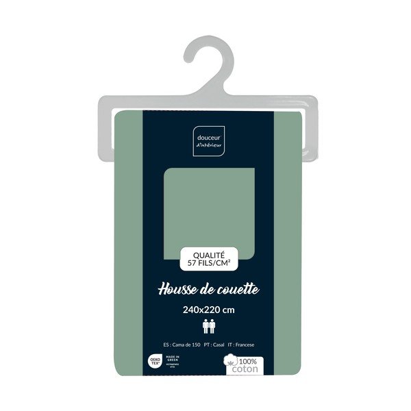 Husă de pilotă verde din bumbac pentru pat dublu/extinsă 240x220 cm Lina – douceur d'intérieur-image-2