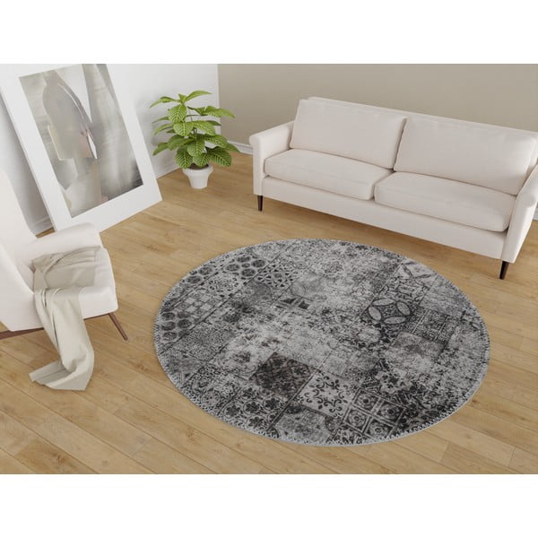 Covor gri lavabil rotund ø 100 cm – Vitaus-image-1